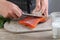 Removing skin from salted salmon