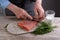 Removing skin from salted salmon