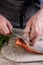 Removing skin from salted salmon