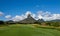 Rempart Mountain overlooking the 2nd Tee of Tamarin Bay Golf Course in Mauritius.