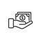 Remuneration icon in flat style. Money in hand vector illustration on white isolated background. Banknote payroll business concept