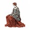 Renaissance Lady Portrait: Dark Red And Aquamarine Illustration By Edward Doane