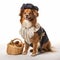 Renaissance-style Dog In Traditional Bavarian Clothing With Fruit Basket