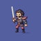 Renaissance-style Pixel Art Of A Playful Cartoon Manager With Sword