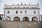 Renaissance town hall with arcades at main Masaryk Square, historical building in city centre, spa resort in winter day, Lazne