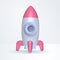 Render 3d Rocket. White spaceship standing on surface with pink supports. New startup project being tested for