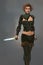 Render Beautiful Fantasy Female Ranger Holding a Dagger