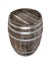 Render of single old dark wood barrel. White background. Shadows. Clipping path
