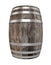 Render of single old dark wood barrel. White background. Shadows. Clipping path