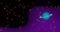 Render with space background with yellow black hole blue planet with rings and bright stars with purple nebula