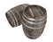 Render of two old dark wood barrel. White background. Shadows. Clipping path