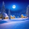 rendered winter snow scene cold and serene new for winter Village in the North Pole with a full moon over it at Beautiful