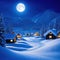 rendered winter snow scene cold and serene new for winter Village in the North Pole with a full moon over it at Beautiful