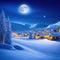 rendered winter snow scene cold and serene new for winter Village in the North Pole with a full moon over it at Beautiful