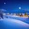 rendered winter snow scene cold and serene new for winter Village in the North Pole with a full moon over it at Beautiful