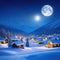 rendered winter snow scene cold and serene new for winter Village in the North Pole with a full moon over it at Beautiful