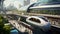 Rendering of a Futuristic Transportation Hub with Magnetic Levitation Trains - AI Generative