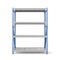 Rendering of metal rack with four shelves, isolated on a white background