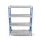 Rendering of metal rack with four shelves, isolated on a white background