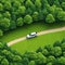 rendering piece of wild land with trees and dirt car and tracking Isometric nature land