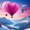 rendering of pink hotr balloons flying in the blue Valentines day background with hotr