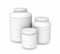 Rendering three white blank plastic jars of different sizes