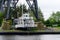 Rendsburg, Germany - May 11, 2022: Rendsburg Transporter Bridge Schwebefaehre. The hanging ferry under the bridge span