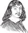 Rene Descartes portrait in line art illustration, vector
