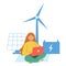 Renewable energy abstract concept, alternative energy abstract concept. A woman uses a laptop