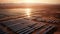 Renewable Energy Oasis: Sunrise Over Vast Desert Solar Panel Array