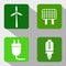 Renewable Energy Sources Icons - Windmill, Solar Panel, Electricity and Modern Light Bulb