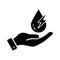 Renewable Hydropower, Hand Hold Water Drop Silhouette Icon. Hydroelectric Green Energy Generation Symbol. Water