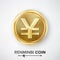 Renminbi Yuan Gold Coin Vector. Realistic Money Sign Illustration