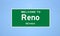 Reno, Nevada city limit sign. Town sign from the USA.