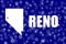 Reno, Nevada winter snowflakes flag background. United States of America