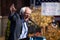 RENO, NV - October 25, 2018 - Bernie Sanders waving arms during