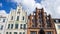 Renovated historic facades at the market square of Wismar, Germany