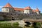 Renovated old historical buildings of Fagaras Fortress (Cetatea Fagaras) during renovation works