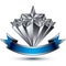 Renown vector silver star emblem with wavy ribbon, 3d sophisticated pentagonal design element, clear EPS 8.