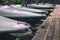 Rent rowboat anchored at the pier of a lake in city park. Hamburg