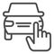 Rent selection or choosing line icon. Hand pointer and car, safe driving symbol, outline style pictogram on white