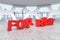 For Rent Sign in Empty Downtown Office. 3d Rendering