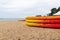 Rental kayaks on sand beach in noirmoutier island