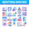 Renting Movies Service Collection Icons Set Vector