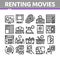 Renting Movies Service Collection Icons Set Vector