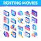 Renting Movies Service Isometric Icons Set Vector