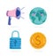 Reopening, megaphone planet padlock and money icons set