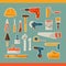 Repair and construction working tools sticker icon