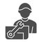 Repair engineer solid icon. Worker man vector illustration isolated on white. Workman and spanner glyph style design