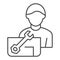 Repair engineer thin line icon. Worker man vector illustration isolated on white. Workman and spanner outline style